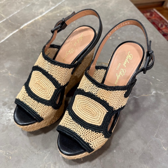 Robert Clergerie Raffia Espadrille Platform Wedge Sandal, Size 37 - Picture 1 of 12